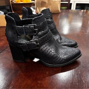 Express Black Snakeskin Ankle Boots with Buckles
